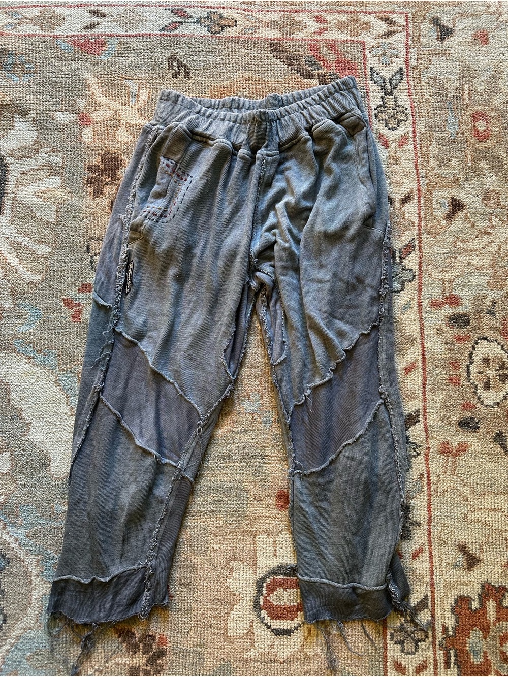Men's Distressed Patchwork Lounge Pants - Charcoal Gray